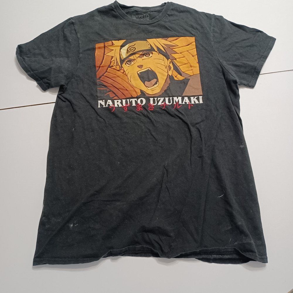 Naruto Women M T-Shirt‎ Black Yellow Short Sleeve Crew Neck Tee